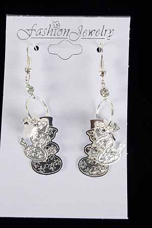 Earrings X'mas Snowman 3D W Clear Rhinestones/DZ **3D Snowman Filigree Look