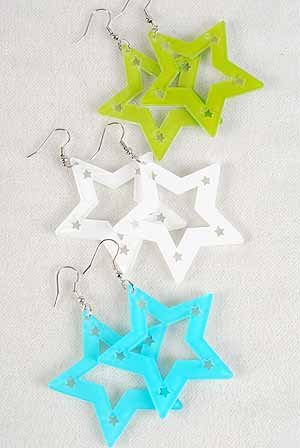 Earrings Star Shape W Acrylic Color Asst/DZ **POST** 7 Color Asst,2"x2"