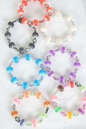 Top SELLER--Bracelet Lucite With Strip Balls/DZ **Stretch** Color asst