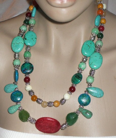 Turquoise & gemstone multi layer necklace OOAK