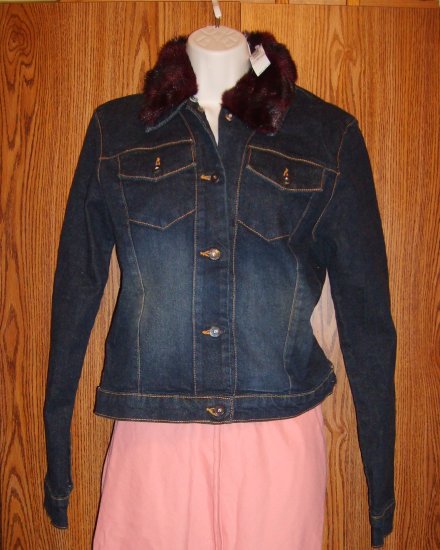 LAUNDRY Shelli Segal Fur Trimmed Denim Jacket Sz 8