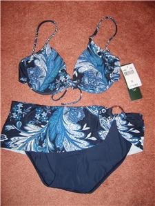 Ralph Lauren Bikini Swimsuit Blue Beaded Sz 10 NEW $106