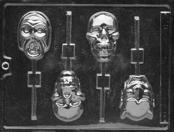 SCARY FACES LOLLY CHOCOLATE CANDY MOLD - HALLOWEEN CANDY MOLD - CANDY, PLASTER, SOAP MOLD MOLDS