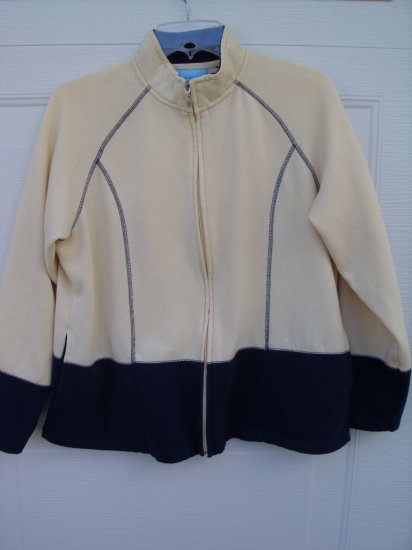 Jennifer Moore Yellow and Navy Zipup SIZE LARGE