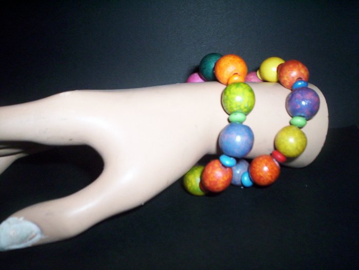 rainbow wooden round beads