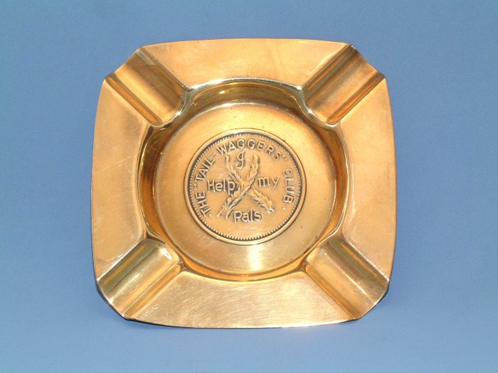 VINTAGE BRASS THE "TAIL-WAGGERS" CLUB ASHTRAY 1930s.