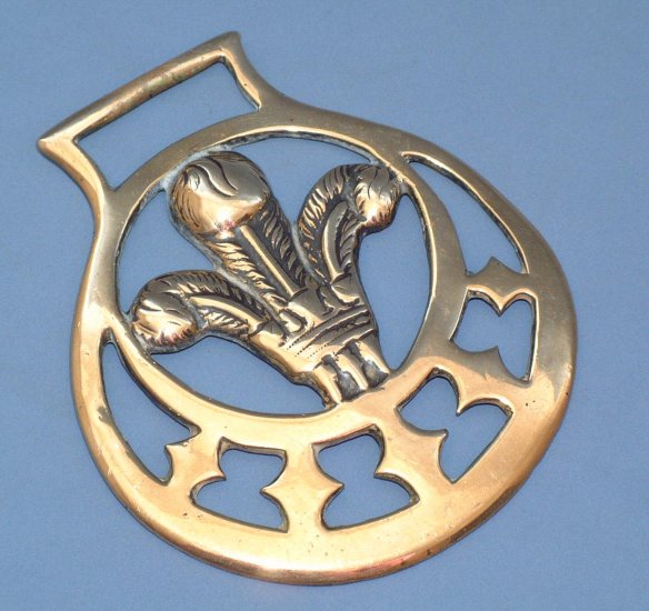 VINTAGE ENGLISH 'PRINCE of WALES FEATHERS' HORSE BRASS #1p
