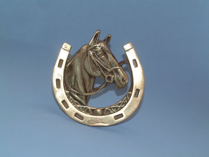 VINTAGE ENGLISH BRASS HORSE & SHOE DOORKNOCKER 1930s. #1p
