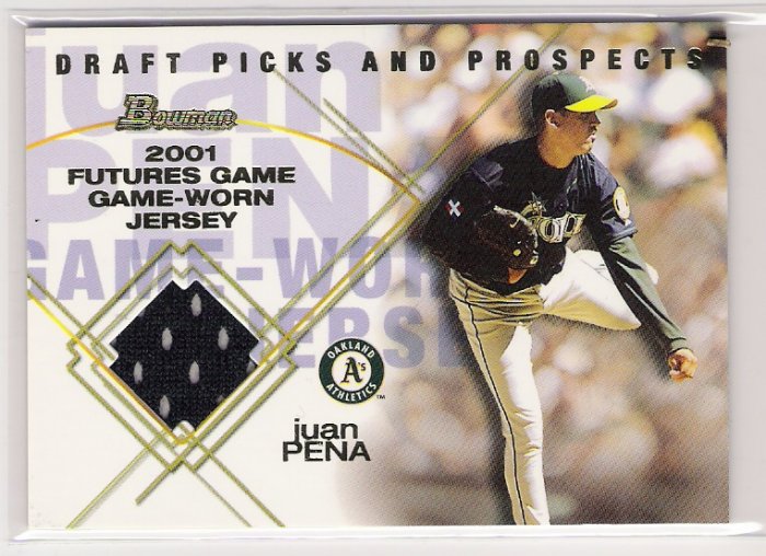 2001 BOWMAN PRO PICKS FUTURE RELICS JUAN PENA A'S GAME-WORN JERSEY CARD