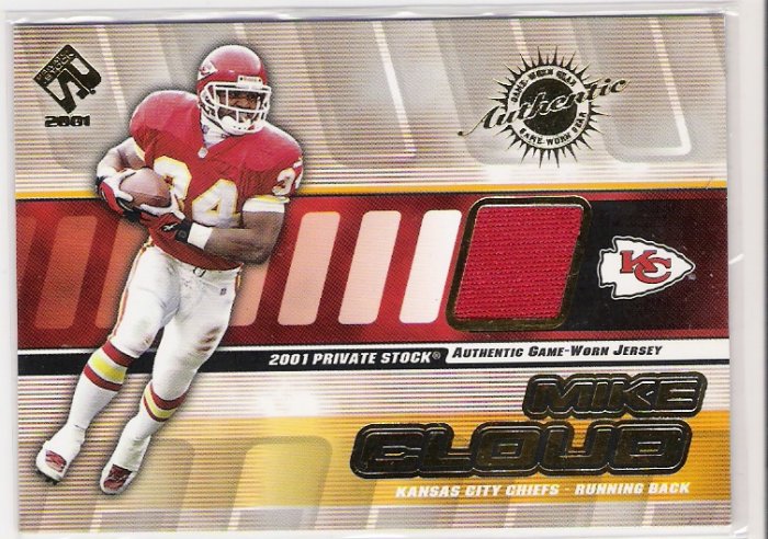 2001 PACIFIC PRIVATE STOCK MIKE CLOUD CHIEFS GAME-WORN JERSEY CARD