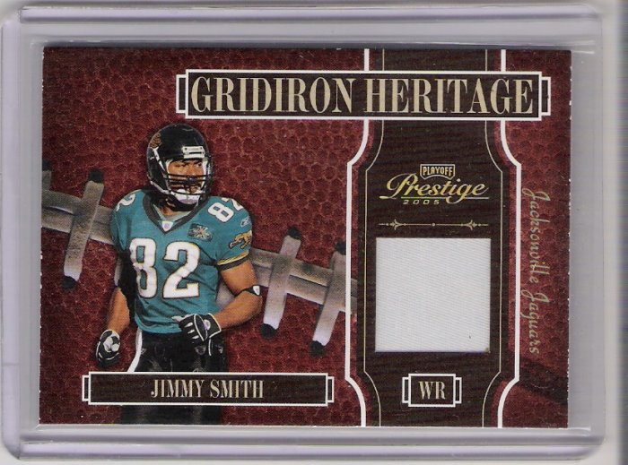 2005 PLAYOFF PRESTIGE JIMMY SMITH JAGUARS GRIDIRON HERITAGE GAME-WORN JERSEY CARD