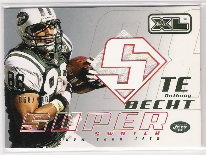 2002 UD XL ANTHONY BECHT JETS SUPER SWATCH JERSEY CARD