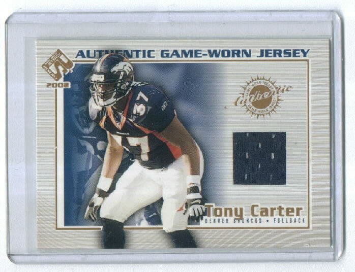 2002 PACIFIC PRIVATE STOCK TONY CARTER BRONCOS GAME-WORN JERSEY CARD
