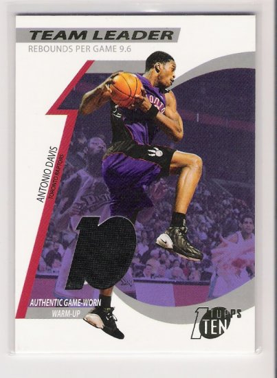 2002-03 TOPPS TEN TEAM LEADER RELIC ANTONIO DAVIS RAPTORS WARM UPS CARD