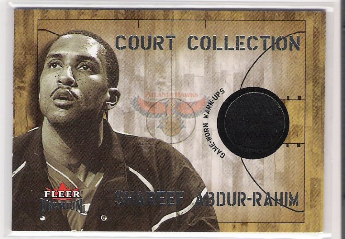 2002-03 FLEER PREMIUM COURT COLLECTION SHAREEF ABDUR-RAHIM HAWKS GAME WORN WARM UPS CARD