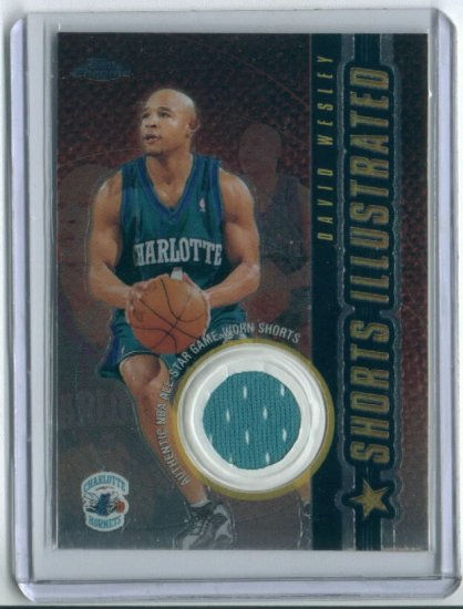2002 TOPPS CHROME SHORTS ILLUSTRATED DAVID WESLEY HORNETS GAME WORN SHORTS CARD