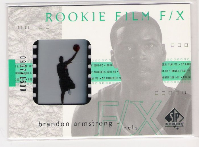 2001-02 SP AUTHENTIC ROOKIE FILM F/X BRANDON ARMSTRONG NETS FILM CARD