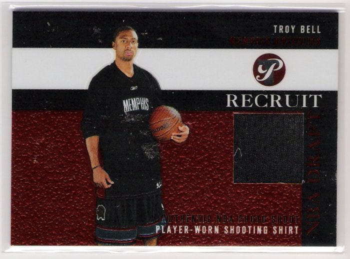 2003-04 TOPPS PRISTINE RECRUIT TROY BELL GRIZZLIES PHOTO SHOOT SHOOTING SHIRT CARD