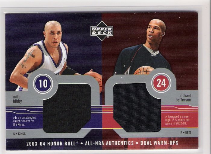 2003-04 UD HONOR ROLL ALL NBA AUTHENTICS MIKE BIBBY/RICHARD JEFFERSON DUAL WARM UPS CARD