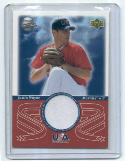 2002 UD SWEET SPOT JUSTIN WAYNE MARLINS USA JERSEY CARD