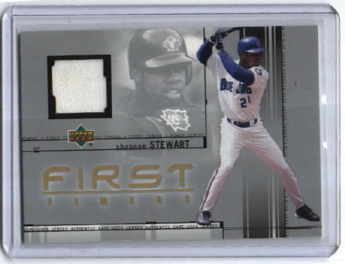 2002 UD FIRST TIMERS SHANNON STEWART BLUE JAYS GAME WORN JERSEY CARD