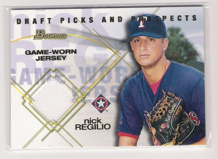 2001 BOWMAN DRAFT PICKS AND PROSPECTS NICK REGILIO RANGERS RELICS GAME-WORN JERSEY CARD