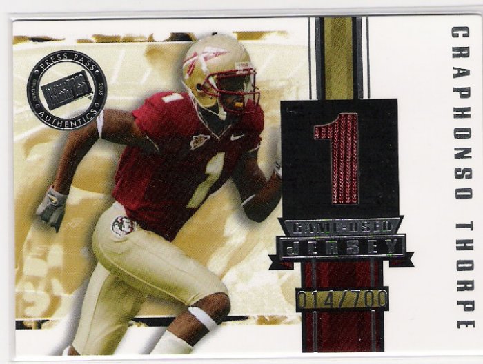 2005 PRESSPASS CRAPHONSO THORPE GAME-USED JERSEY CARD