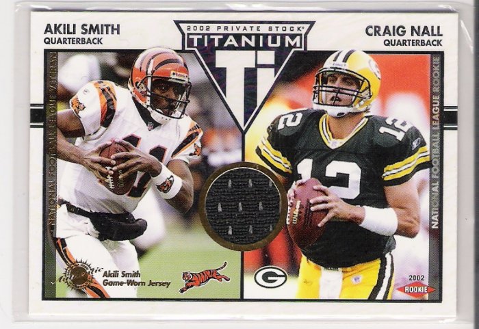 2002 PACIFIC PRIVATE STOCK TITANIUM AKILI SMITH BENGALS GAME-WORN JERSEY CARD