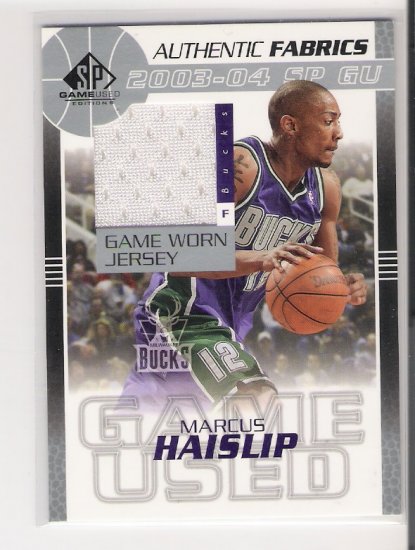 2003-04 SP AUTHENTIC FABRICS MARCUS HAISLIP BUCKS GAME WORN JERSEY CARD