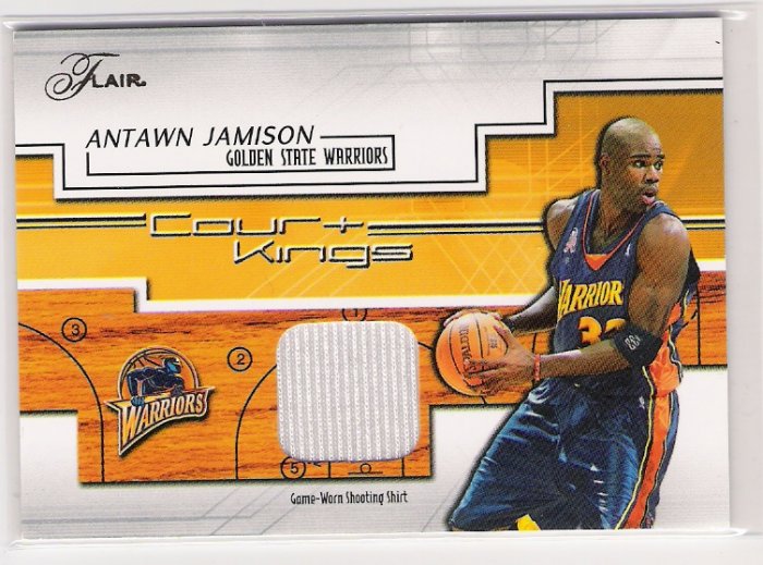 2002-03 FLEER FLAIR ANTAWN JAMISON GOLDEN STATE COURT KINGS SHOOTING SHIRT CARD
