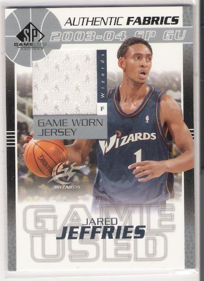 2003-04 UD SP AUTHENTIC FABRIC JARED JEFFRIES WIZARDS GAME-WORN JERSEY CARD
