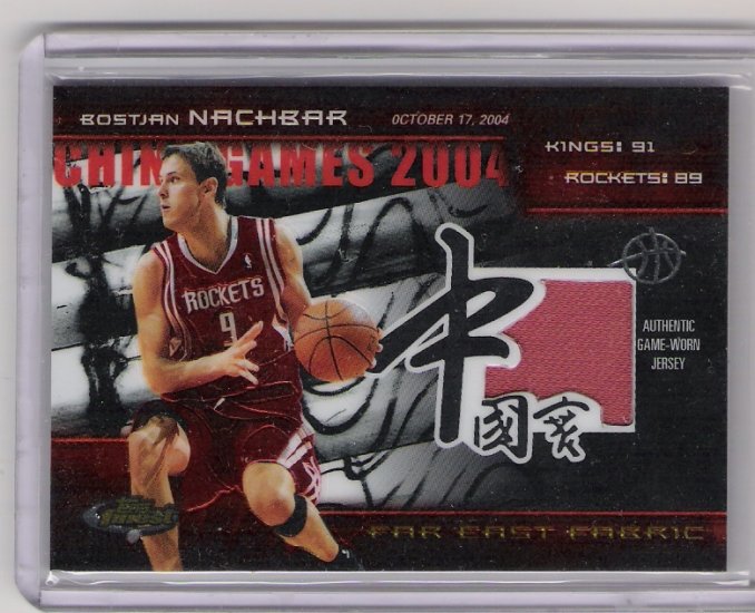 2005 TOPPS FINEST FAR EAST FABRIC BOSTJAN NACHBAR ROCKETS GAME-WORN JERSEY CARD #'D 074/100!