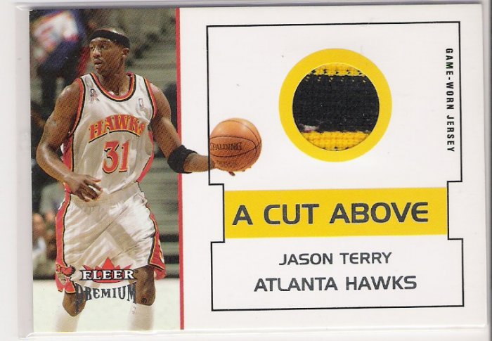 2002-03 FLEER PREMIUM JASON TERRY HAWKS 2 COLOR GAME-WORN JERSEY CARD