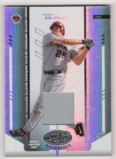2004 LEAF CERTIFIED MATERIALS TROY GLAUS ANGELS JERSEY CARD