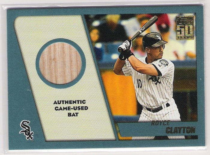 2001 TOPPS TRADED AND ROOKIES ROYCE CLAYTON WHITE SOX GAME-USED BAT CARD