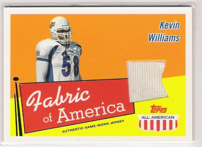 2003 TOPPS ALL AMERICAN KEVIN WILLIAMS FABRIC OF AMERICA GAME WORN JERSEY RELIC CARD