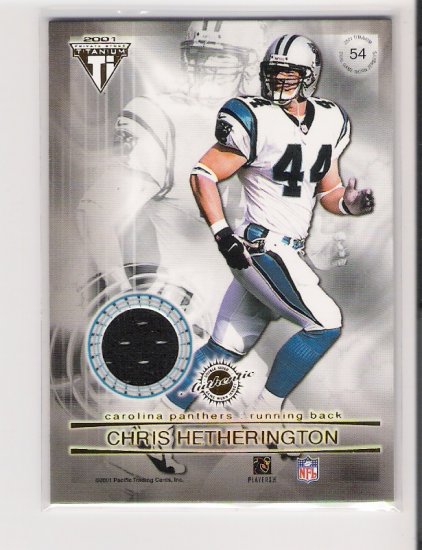 2001 TITANIUM CHRIS HETHERINGTON/DONALD HAYES PANTHERS DUAL GAME-WORN JERSEY CARD