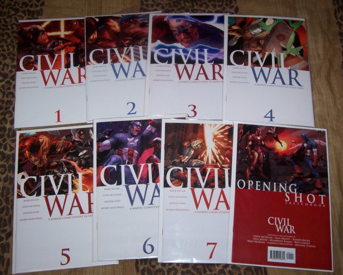 CIVIL WAR LOT 1,2,3,4,5,6,7 COMPLETE WITH OPENING SHOT SKETCHBOOK 1ST PRINTS-NEVER READ!