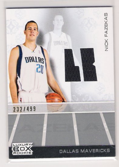 2007-08 TOPPS LUXURY BOX NICK FAZEKAS MAVERICKS ROOKIE RELIC CARD