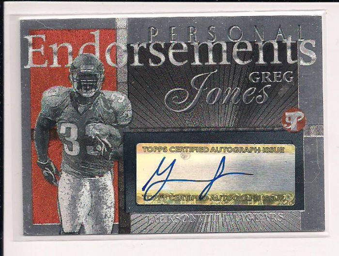 2004 TOPPS PRISTINE GREG JONES JAGUARS PERSONAL ENDORSEMENTS AUTOGRAPHED ROOKIE CARD