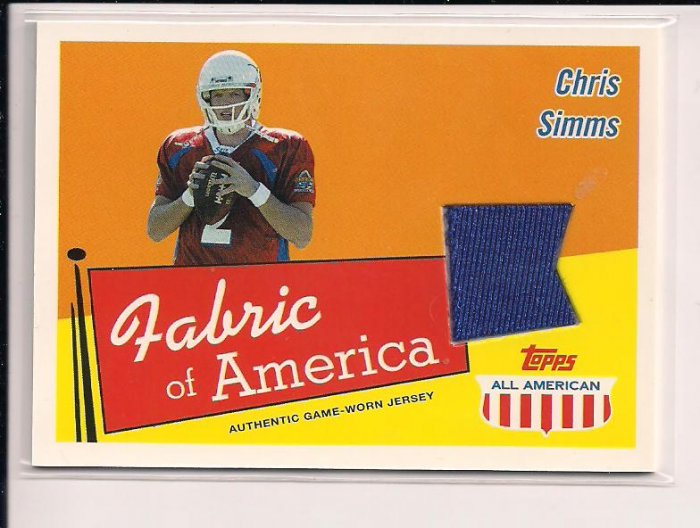 2003 TOPPS ALL AMERICAN CHRIS SIMMS FABRIC OF AMERICA JERSEY CARD