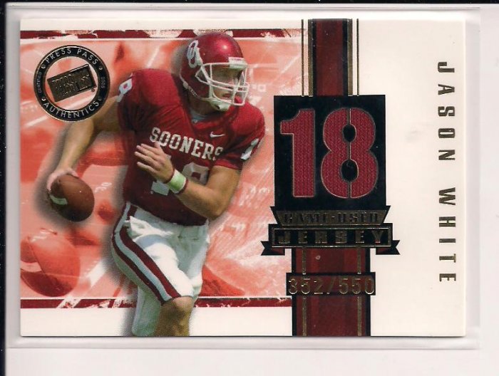 2005 PRESSPASS JASON WHITE SOONERS JERSEY CARD GOLD #'D 352/550!