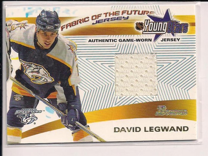 2001-02 BOWMAN YOUNG STARS DAVID LEGWAND PREDATORS RELIC JERSEY CARD