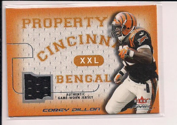 2001 FLEER FOCUS COREY DILLON PROPERTY OF BENGALS JERSEY CARD