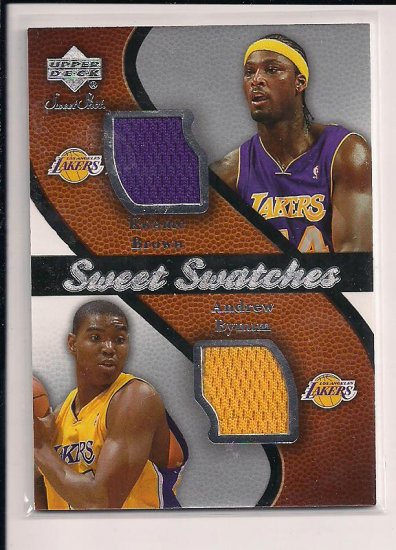 2007-08 UPPER DECK KWAME BROWN/ANDREW BYNUM LAKERS SWEET SWATCHES DUAL JERSEY CARD