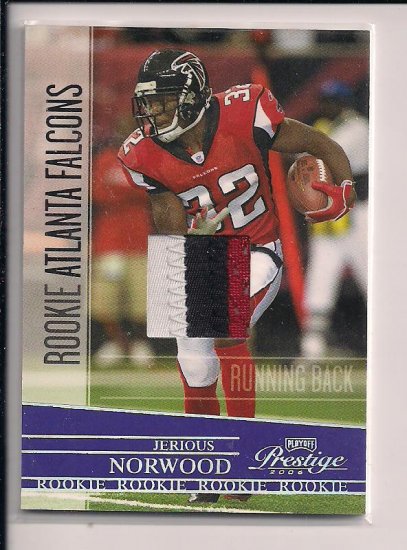 JERIOUS NORWOOD FALCONS 2008 PLAYOFF PRESTIGE ROOKIE JERSEY CARD THREE COLORS #'D 031/100!!!