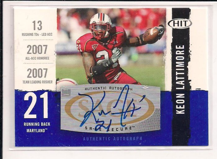 KEON LATTIMORE 2008 SAGE HIT ROOKIE AUTOGRAPH CARD