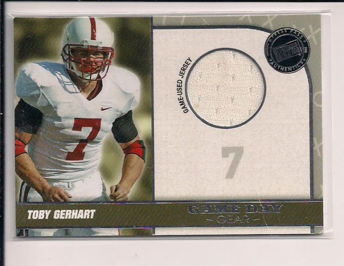 TOBY GERHART VIKINGS/STANFORD 2010 PRESSPASS GAME DAY GEAR JERSEY CARD