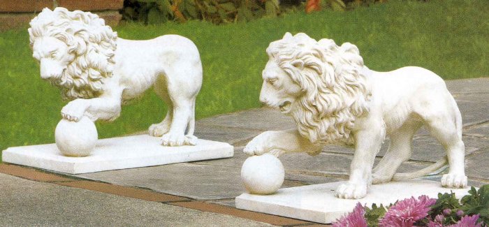 Stately Lion Statue Duo