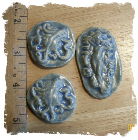 Mosaic Tiles~Lt Blue Stone GODDESSES~3 Kiln Fired HM